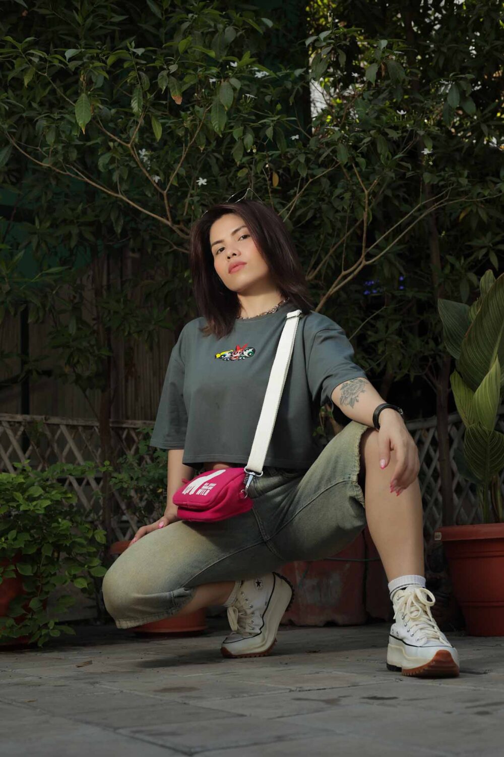 Grey Oversize Crop Top - Antibodies